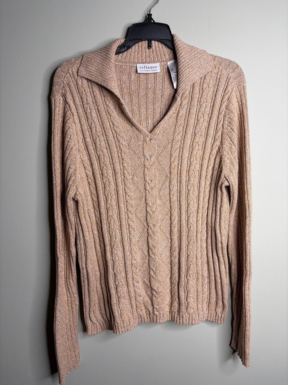 Villager Liz Claiborne Tan Cable Knit Sweater Large